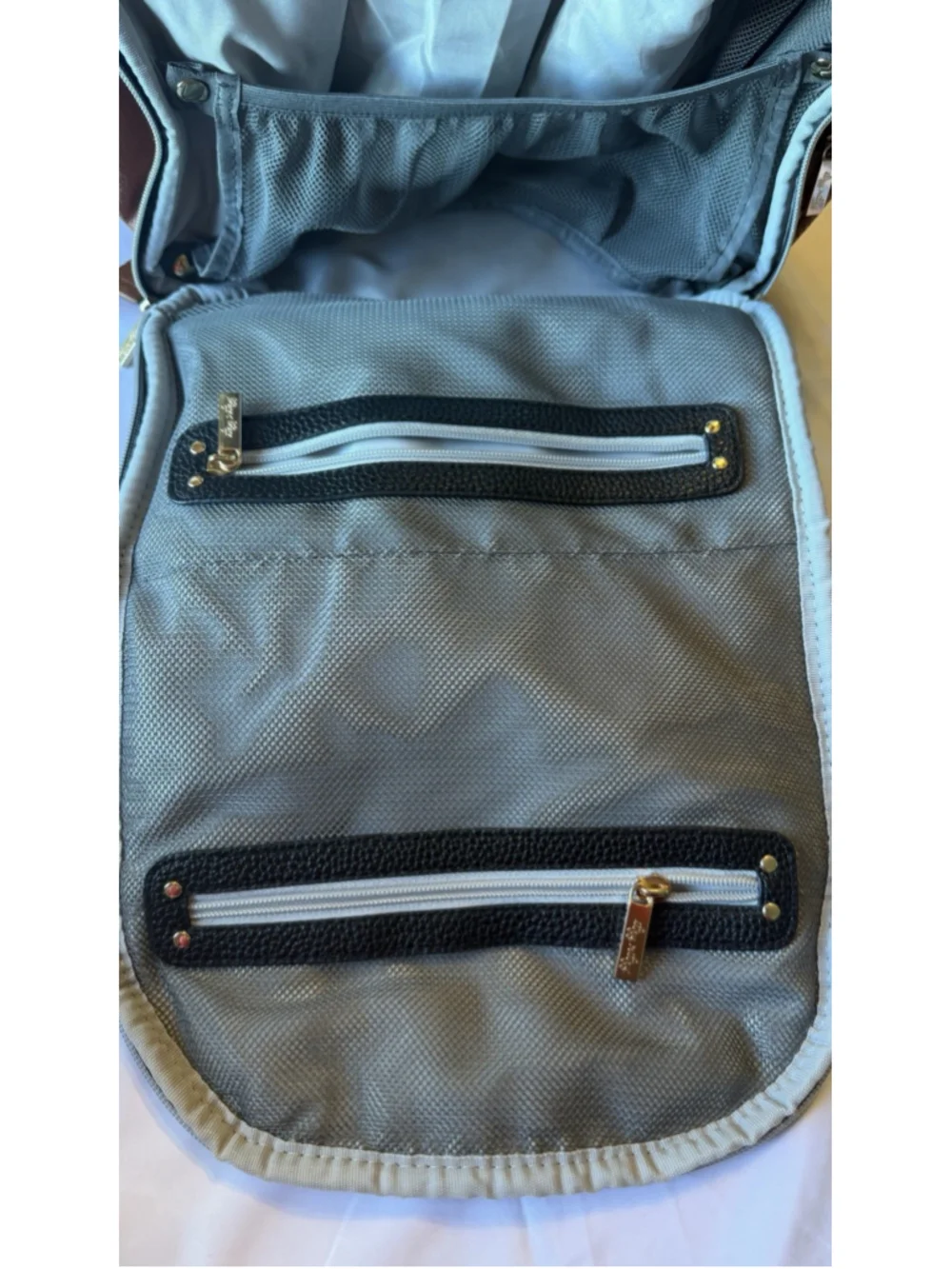 Itzy Ritzy Diaper Bag Large Boss Backpack Bottle Pocket Herringbone Coffee Cream